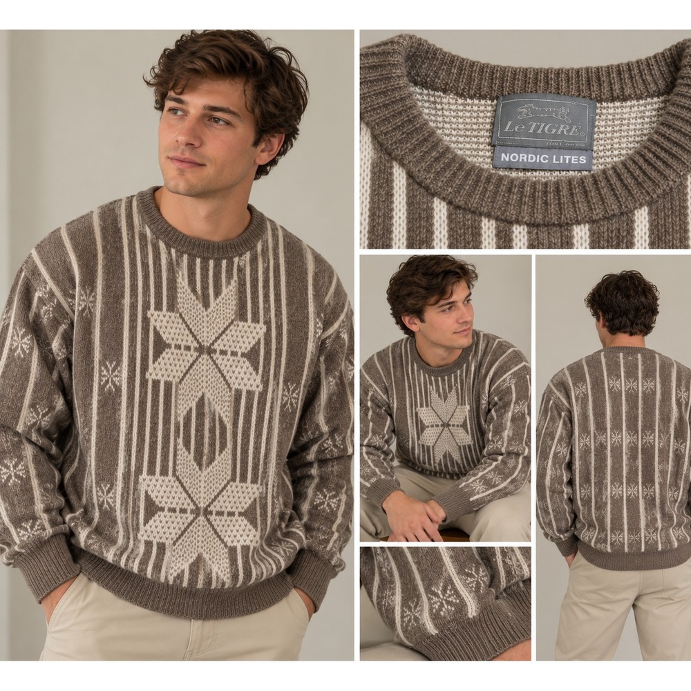 Le Tigre Nordic Lites Sweater Vintage 90s Snowflake Mens Medium